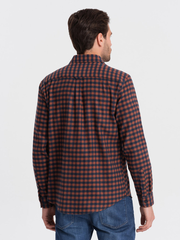 Ombre Clothing Tmavě modrá pánská kostkovaná flanelová košile Ombre Clothing