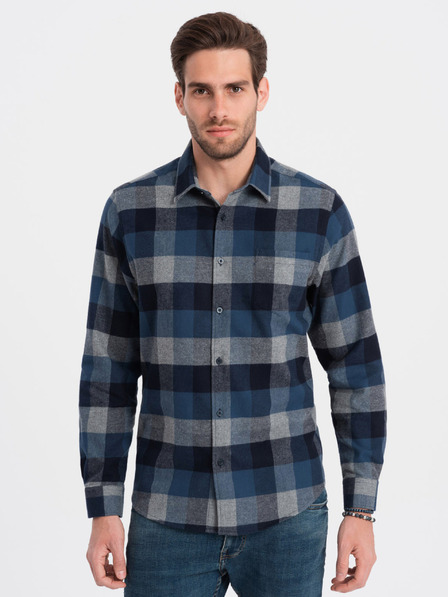 Ombre Clothing Modrá pánská kostkovaná flanelová košile Ombre Clothing