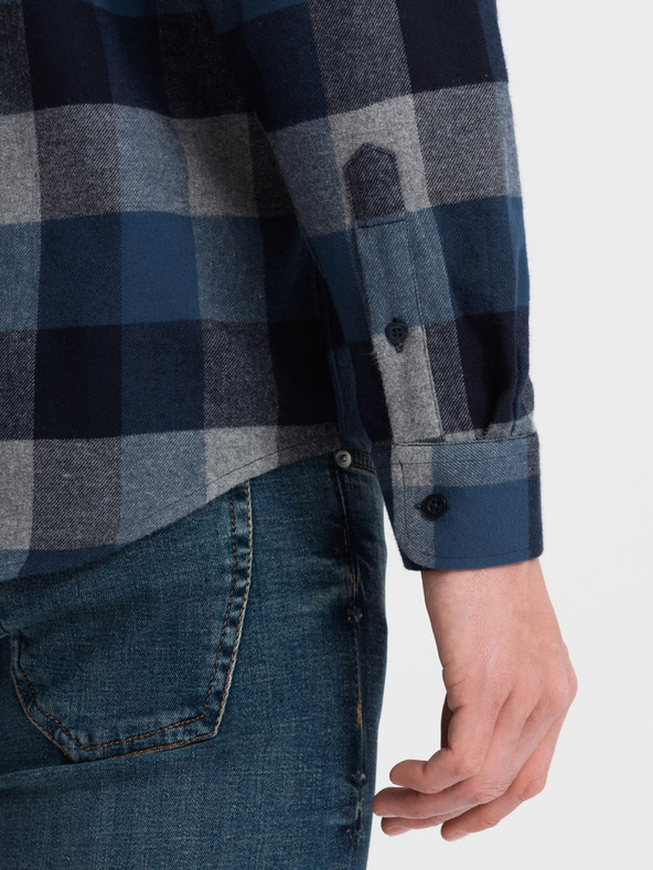 Ombre Clothing Modrá pánská kostkovaná flanelová košile Ombre Clothing