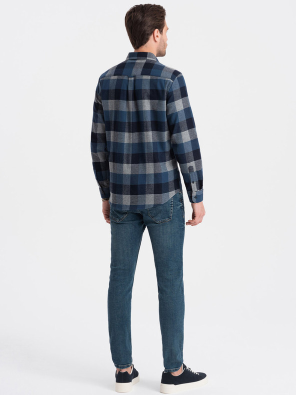Ombre Clothing Modrá pánská kostkovaná flanelová košile Ombre Clothing
