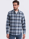 Ombre Clothing Modro-šedá pánská kostkovaná flanelová košile Ombre Clothing