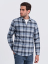 Ombre Clothing Modro-šedá pánská kostkovaná flanelová košile Ombre Clothing
