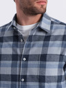 Ombre Clothing Modro-šedá pánská kostkovaná flanelová košile Ombre Clothing