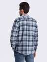 Ombre Clothing Modro-šedá pánská kostkovaná flanelová košile Ombre Clothing