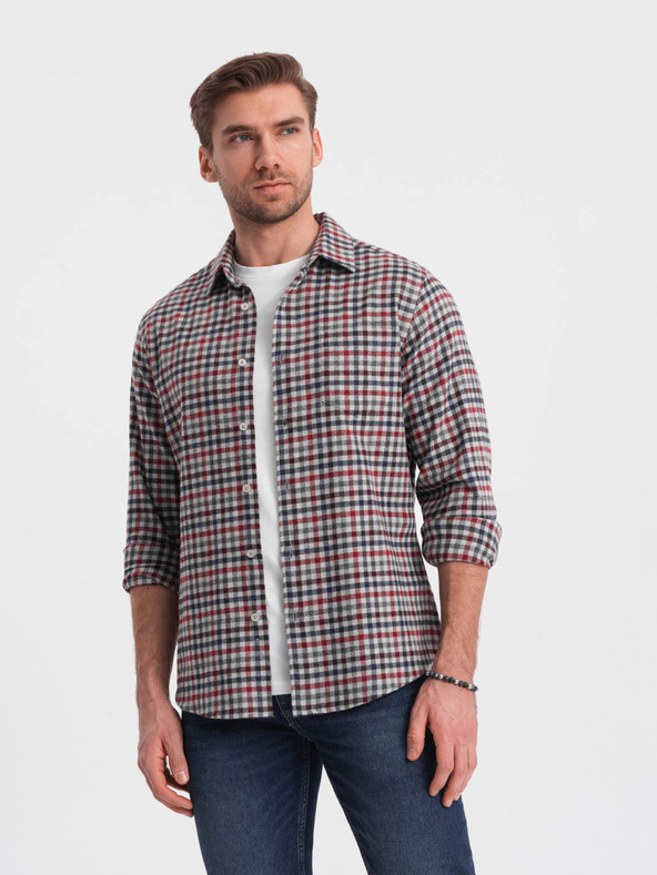 Ombre Clothing Modro-červená pánská kostkovaná flanelová košile Ombre Clothing