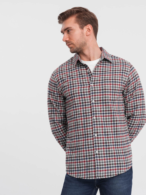 Ombre Clothing Modro-červená pánská kostkovaná flanelová košile Ombre Clothing