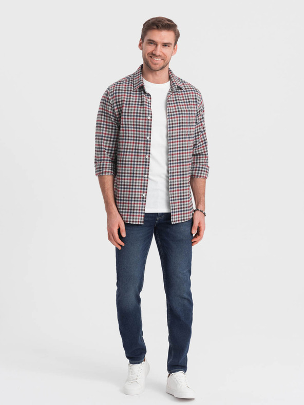 Ombre Clothing Modro-červená pánská kostkovaná flanelová košile Ombre Clothing