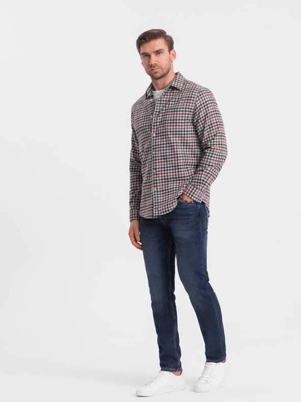 Ombre Clothing Modro-červená pánská kostkovaná flanelová košile Ombre Clothing