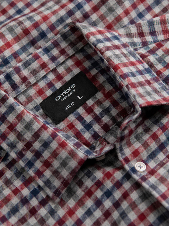 Ombre Clothing Modro-červená pánská kostkovaná flanelová košile Ombre Clothing