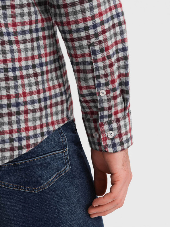 Ombre Clothing Modro-červená pánská kostkovaná flanelová košile Ombre Clothing