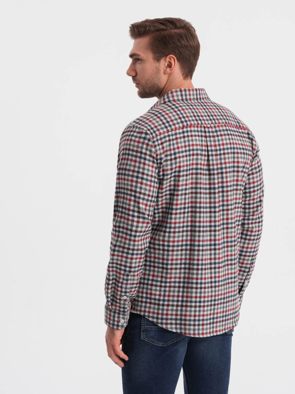 Ombre Clothing Modro-červená pánská kostkovaná flanelová košile Ombre Clothing
