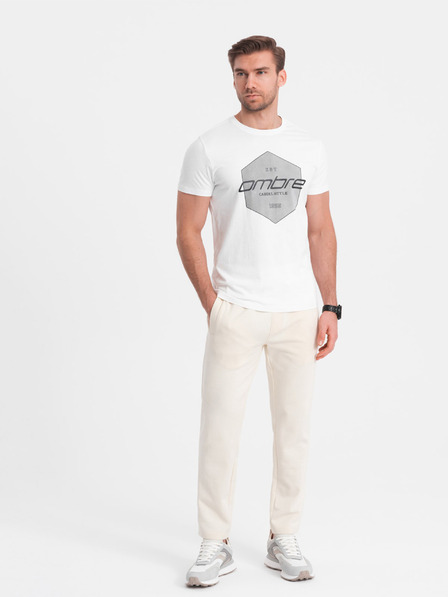 Ombre Clothing Krémové pánské tepláky Ombre Clothing
