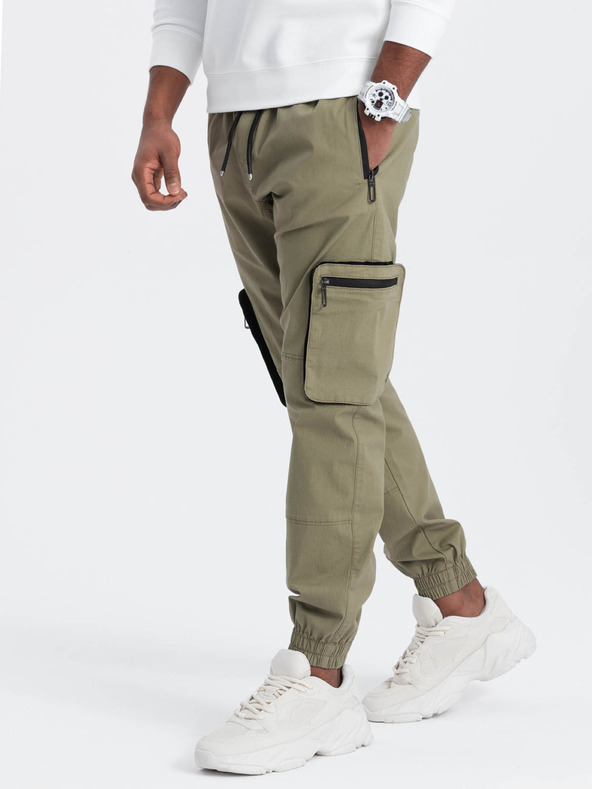 Ombre Clothing Zelené pánské cargo jogger kalhoty Ombre Clothing