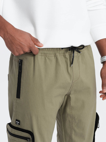 Ombre Clothing Zelené pánské cargo jogger kalhoty Ombre Clothing
