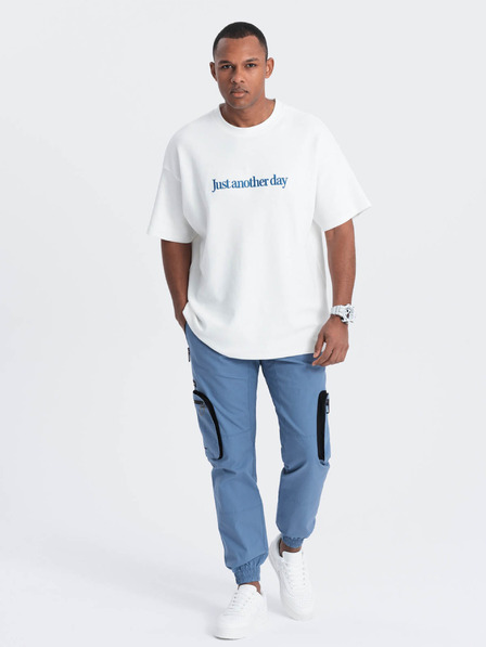 Ombre Clothing Modré pánské cargo jogger kalhoty Ombre Clothing