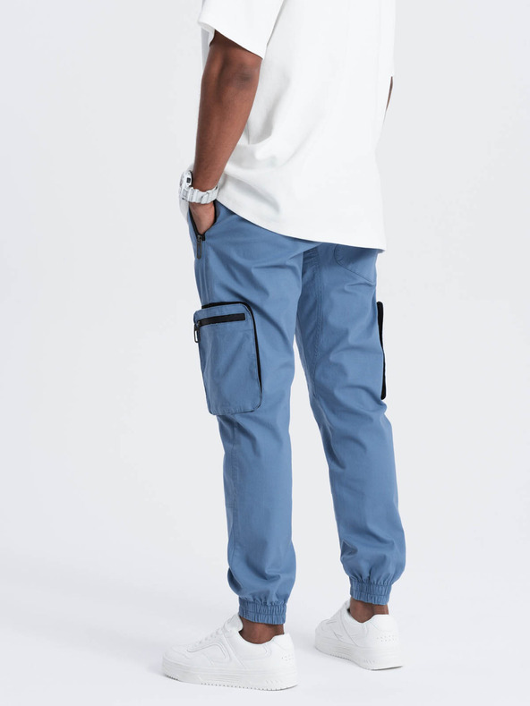 Ombre Clothing Modré pánské cargo jogger kalhoty Ombre Clothing