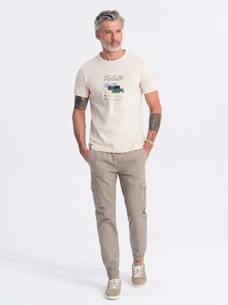 Ombre Clothing Béžové pánské cargo jogger kalhoty Ombre Clothing
