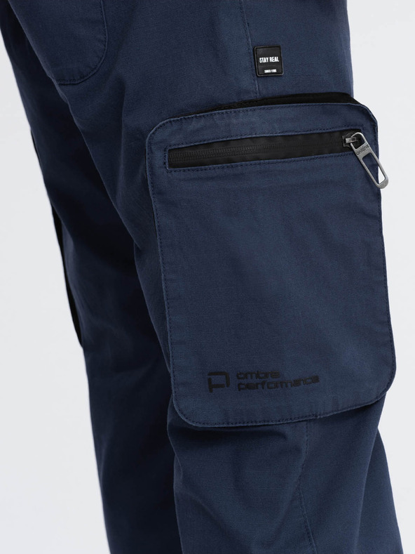 Ombre Clothing Tmavě modré pánské cargo jogger kalhoty Ombre Clothing