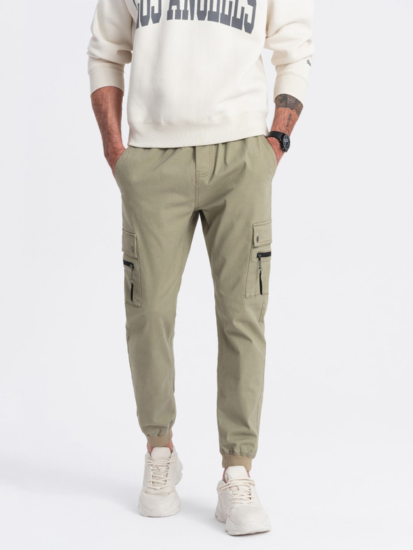 Ombre Clothing Khaki pánské cargo jogger kalhoty Ombre Clothing