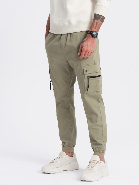 Ombre Clothing Khaki pánské cargo jogger kalhoty Ombre Clothing