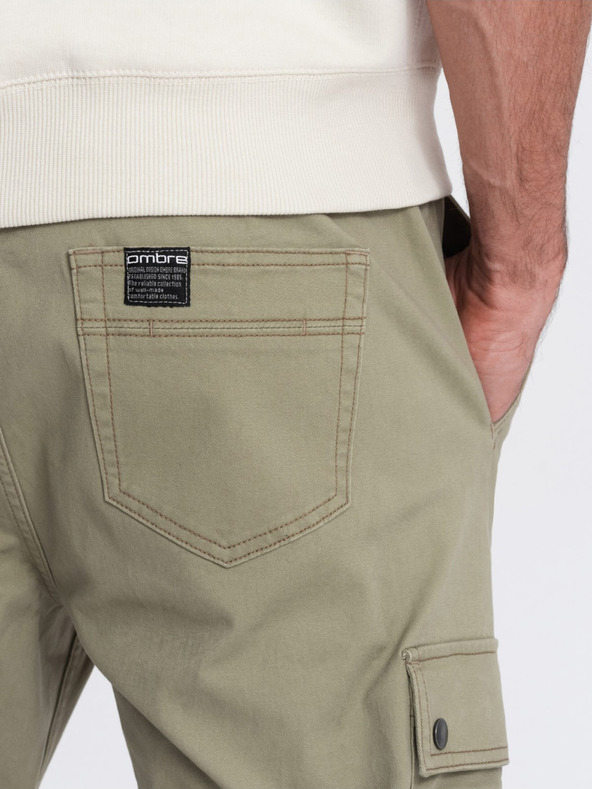 Ombre Clothing Khaki pánské cargo jogger kalhoty Ombre Clothing