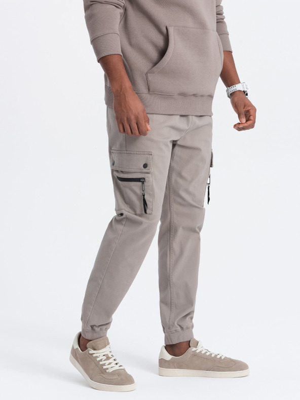 Ombre Clothing Béžové pánské cargo jogger kalhoty Ombre Clothing