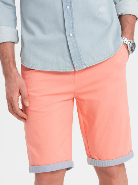 Ombre Clothing Korálové pánské chino kraťasy s džínovým lemem Ombre Clothing