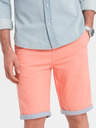 Ombre Clothing Korálové pánské chino kraťasy s džínovým lemem Ombre Clothing