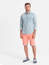 Ombre Clothing Korálové pánské chino kraťasy s džínovým lemem Ombre Clothing