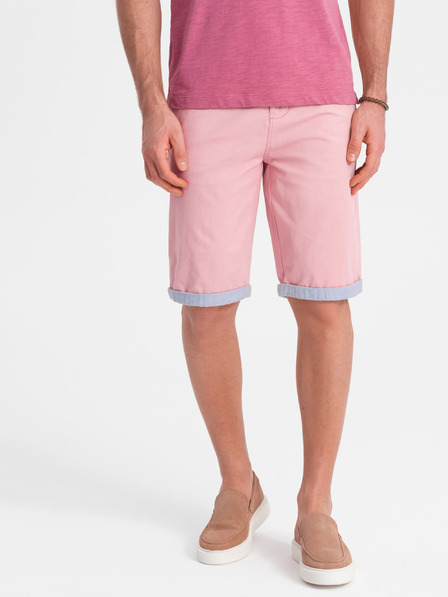 Ombre Clothing Růžové pánské chino kraťasy s džínovým lemem Ombre Clothing