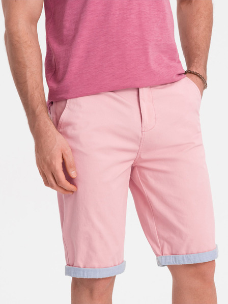 Ombre Clothing Růžové pánské chino kraťasy s džínovým lemem Ombre Clothing