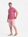 Ombre Clothing Růžové pánské chino kraťasy s džínovým lemem Ombre Clothing