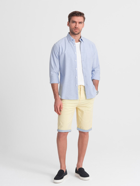 Ombre Clothing Žluté pánské chino kraťasy s džínovým lemem Ombre Clothing