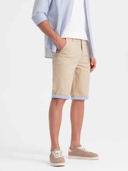 Ombre Clothing Béžové pánské chino kraťasy s džínovým lemem Ombre Clothing