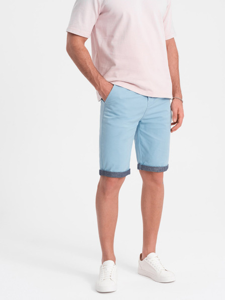 Ombre Clothing Modré pánské chino kraťasy s džínovým lemem Ombre Clothing
