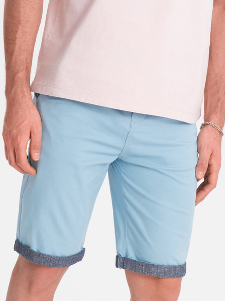 Ombre Clothing Modré pánské chino kraťasy s džínovým lemem Ombre Clothing