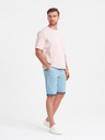 Ombre Clothing Modré pánské chino kraťasy s džínovým lemem Ombre Clothing