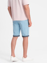 Ombre Clothing Modré pánské chino kraťasy s džínovým lemem Ombre Clothing