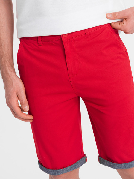 Ombre Clothing Červené pánské chino kraťasy s džínovým lemem Ombre Clothing