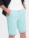 Ombre Clothing Tyrkysové pánské chino kraťasy s džínovým lemem Ombre Clothing