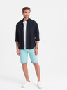 Ombre Clothing Tyrkysové pánské chino kraťasy s džínovým lemem Ombre Clothing