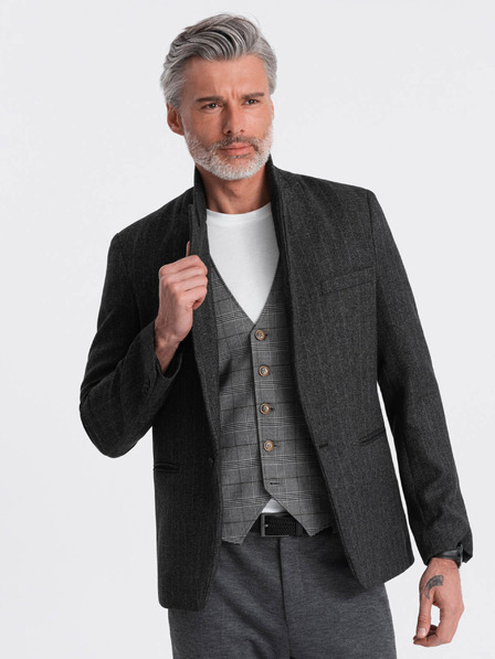 Ombre Clothing Tmavě šedé pánská žakárové sako Ombre Clothing