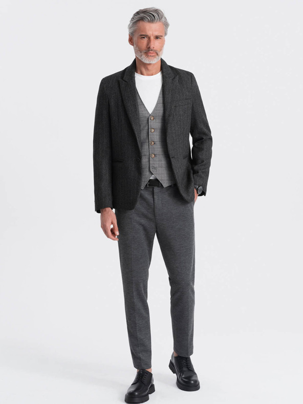 Ombre Clothing Tmavě šedé pánská žakárové sako Ombre Clothing