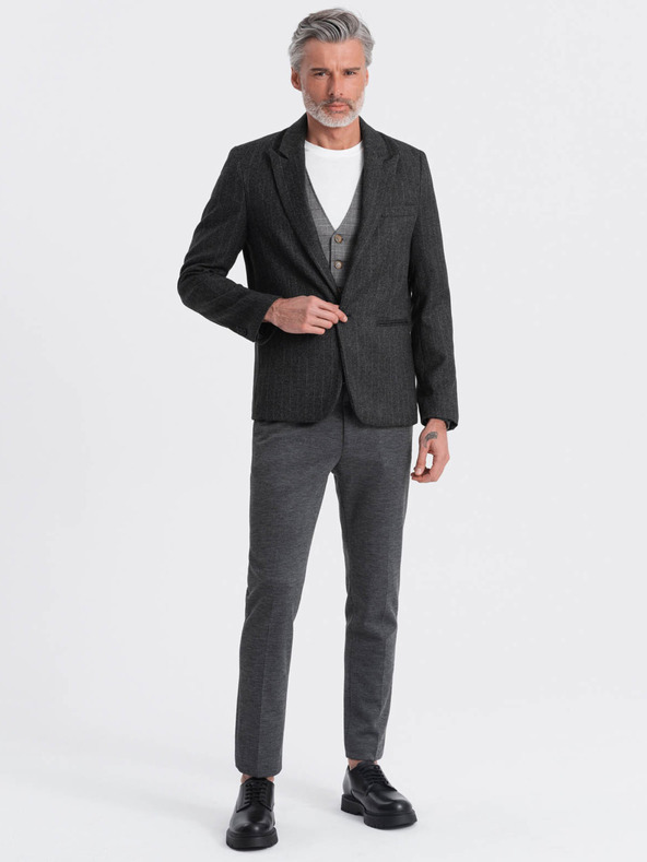 Ombre Clothing Tmavě šedé pánská žakárové sako Ombre Clothing