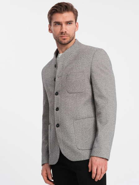 Ombre Clothing Šedé pánské sako bez klop Ombre Clothing