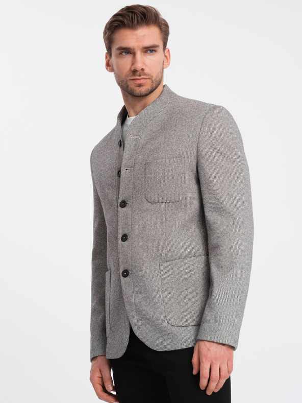 Ombre Clothing Šedé pánské sako bez klop Ombre Clothing