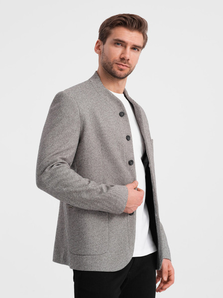 Ombre Clothing Šedé pánské sako bez klop Ombre Clothing