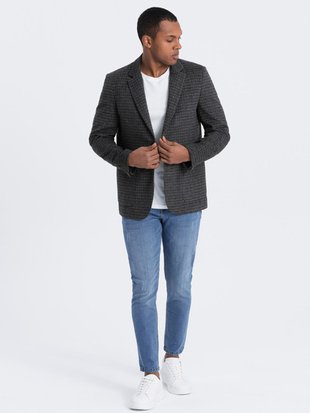 Ombre Clothing Tmavě šedé pánské kostkované sako s příměsí vlny Ombre Clothing