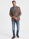 Ombre Clothing Hnědé pánské jemně kostkované sako Ombre Clothing