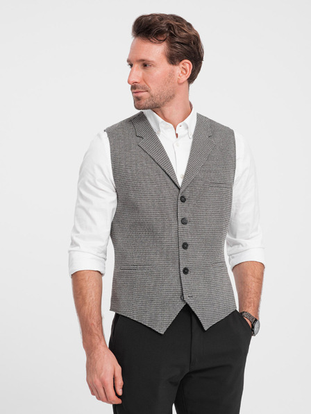 Ombre Clothing Šedá pánská žakárová vesta s klopami Ombre Clothing